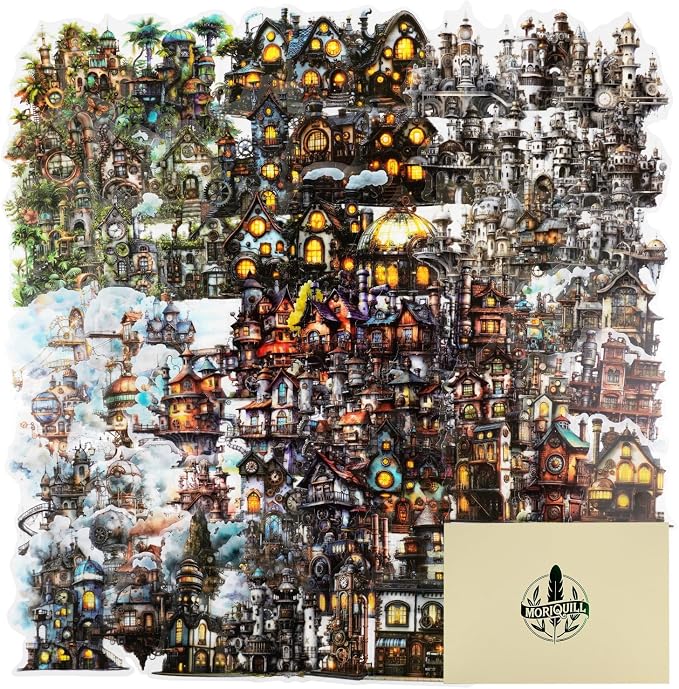 90PCS Gear Cabin PET Stickers – Steampunk Fantasy House Sticker