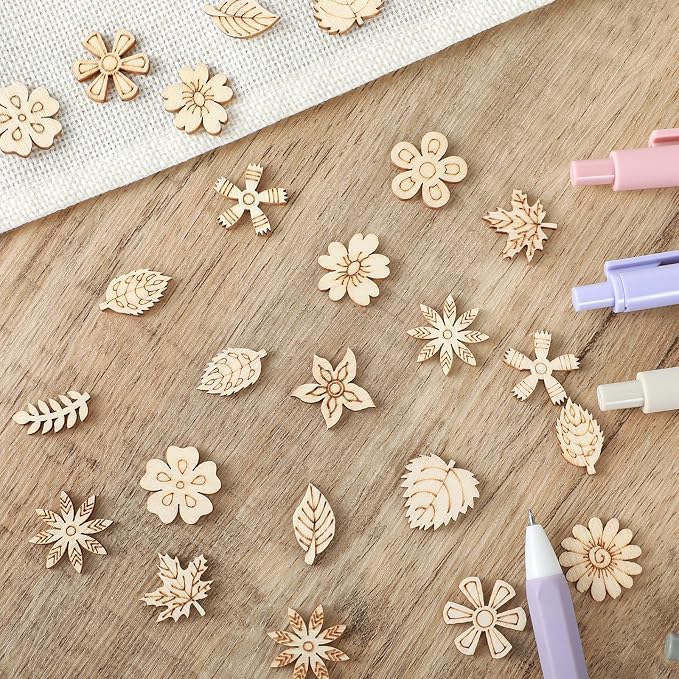 100 Pack Wooden Flower Cutouts for Crafts, 20mm Wood Spring Ornaments to Paint