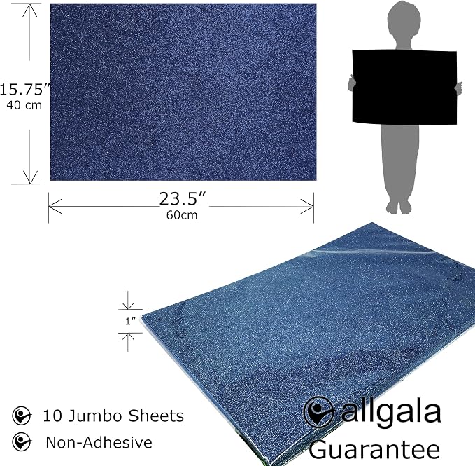 Allgala Jumbo Glitter EVA Foam Sheets 10 Pack 16x24 inch Paper Sheets- Navy