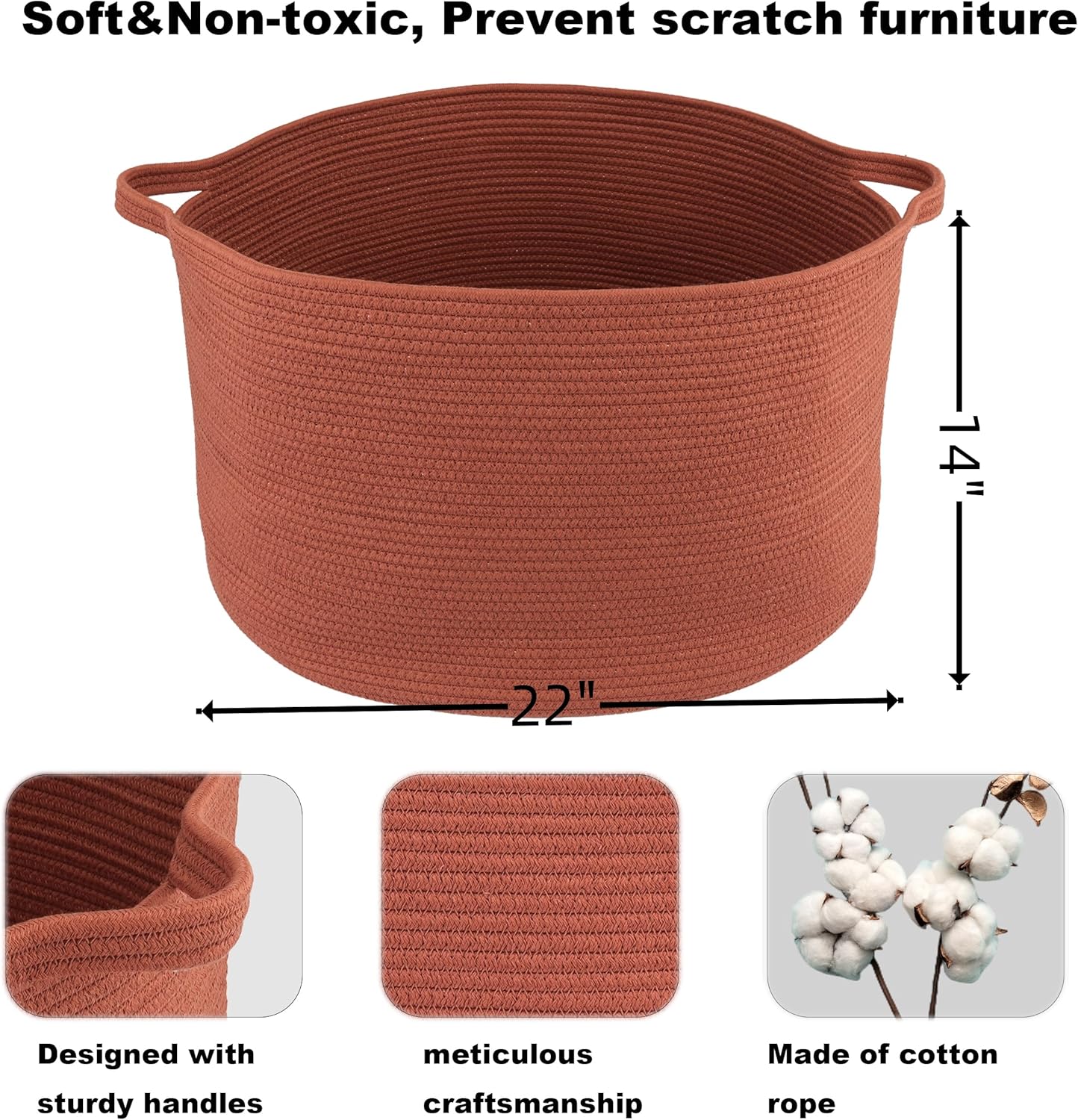 Large Cotton Rope Basket Blankets Basket Living Room 22"x14" Toy Baskets for Kids and Dogs Rope Storage Baskets for Nursery Woven Laundry Baskets for Clothes Towels Baby Toy round rustic