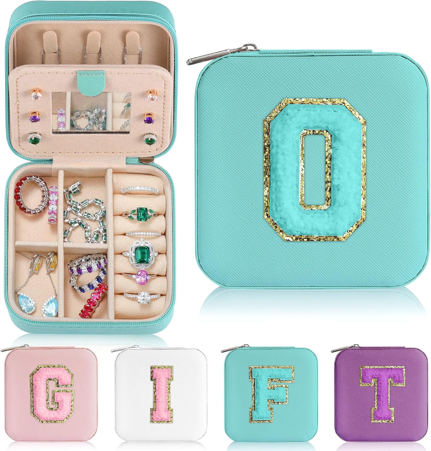 Parima Small Jewelry Box for Girls, Travel Initial Girls Organizer Case Mini Must Haves Box, Aqua Blue