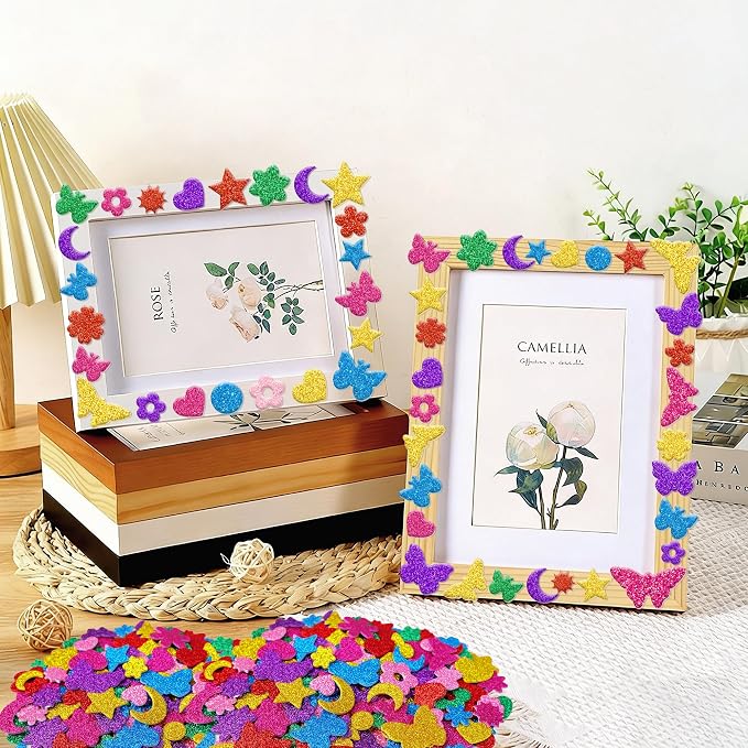 Foam Stickers, 7 Sheets 3D Glitter Foam Flower and Butterfly Shapes Stickers