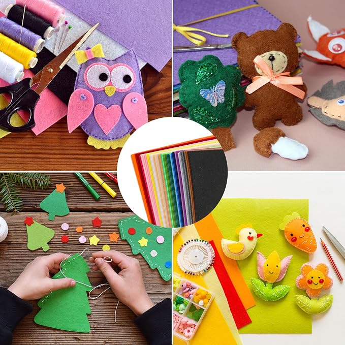 40PCS 12 x 12”, 2mm Thick Stiff Felt Fabric Sheets Assorted Colours Felt Pack