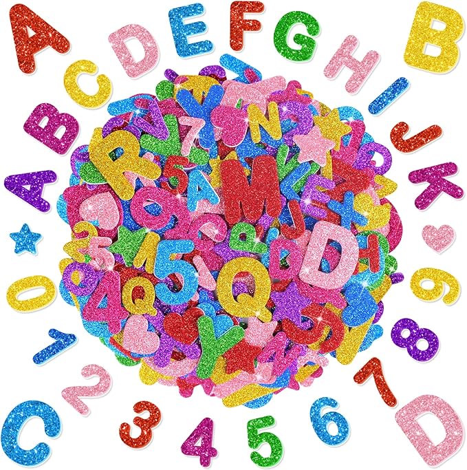 616PCS Glitter Foam Letter Stickers, Colorful Alphabet Number Stickers
