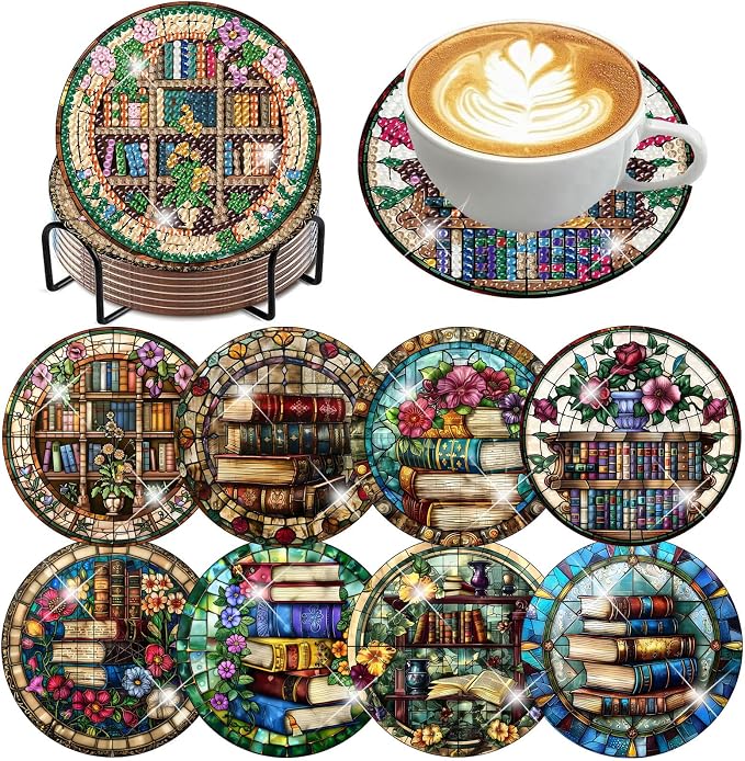 Axquilon 8 Pcs Books Diamond Art Coasters Kit