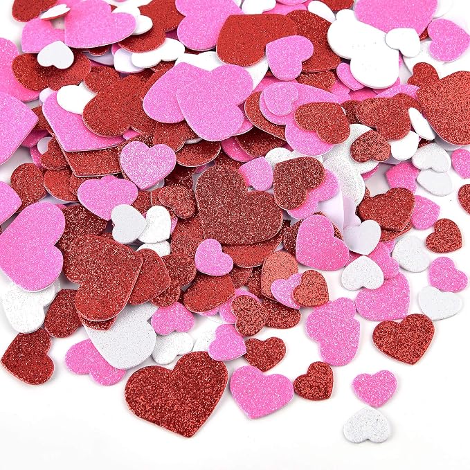 Coopay 300Pcs Foam Stickers Glitter Hearts Foam Stickers Self Adhesive Heart