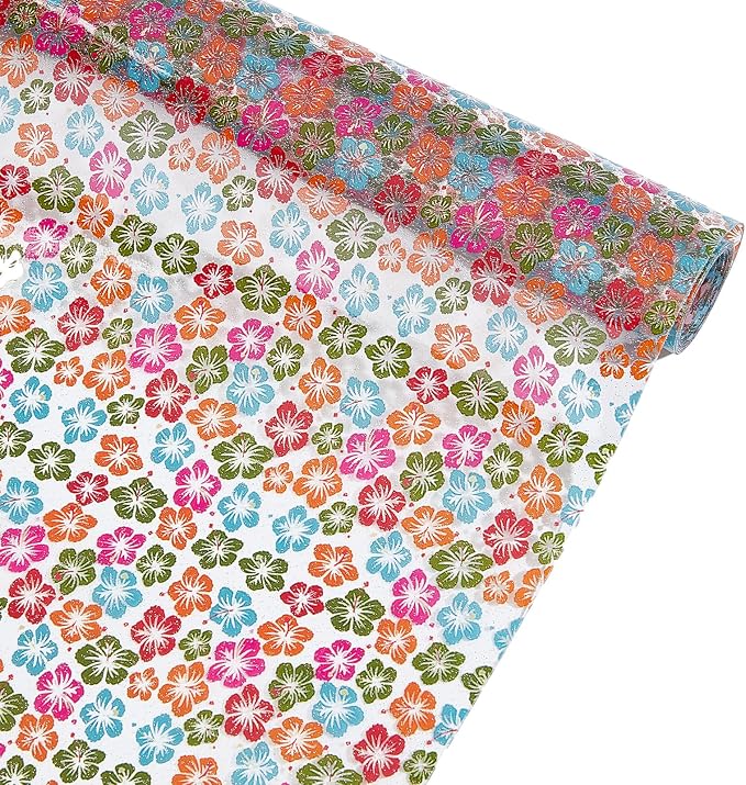 Flower Printed TPU Jelly Faux Leather Fabrics, 11.8 x 47.2 Inch Clear TPU Vinyl