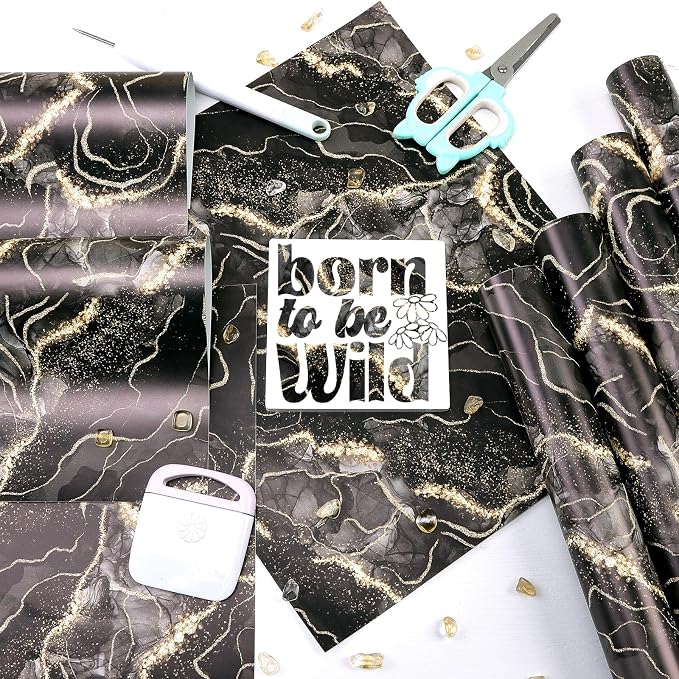Tintnut Marble Permanent Vinyl 8 Pcs 12x10in Black Gold Adhesive Vinyl |