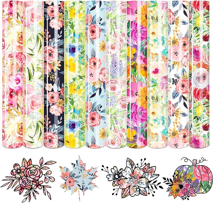 HTVSTD Floral HTV Heat Transfer Vinyl 10 Sheets 12×10in Iron on Vinyl | Flower