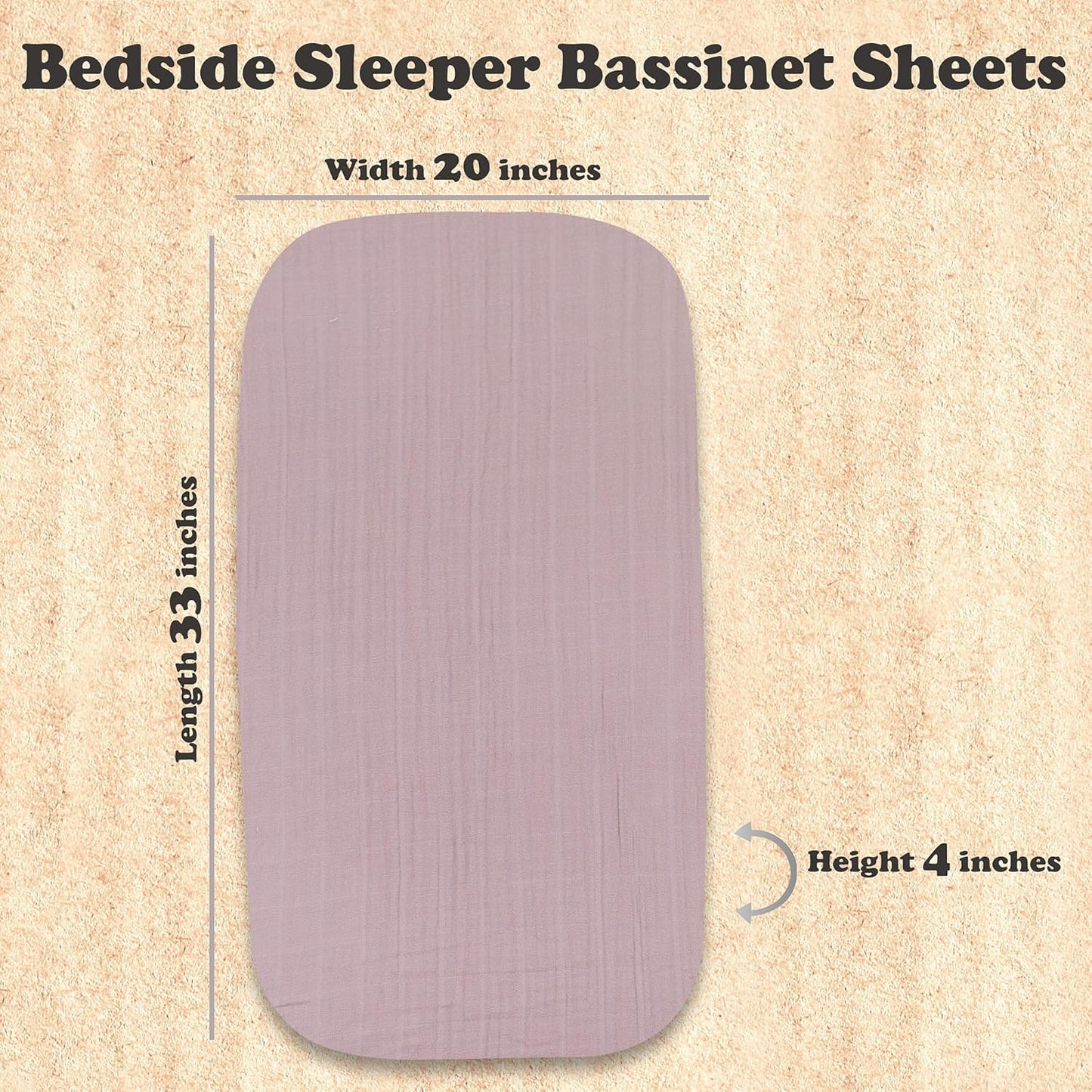 3 Pack Organic Muslin Bedside Bassinet Sheets Compatible with Mika Micky, Baby Delight, Dream On Me, AMKE and Other Bassinet Pads Size Between 17-21 in Width, 29-33 in Length, and 1.5-4 in Thick