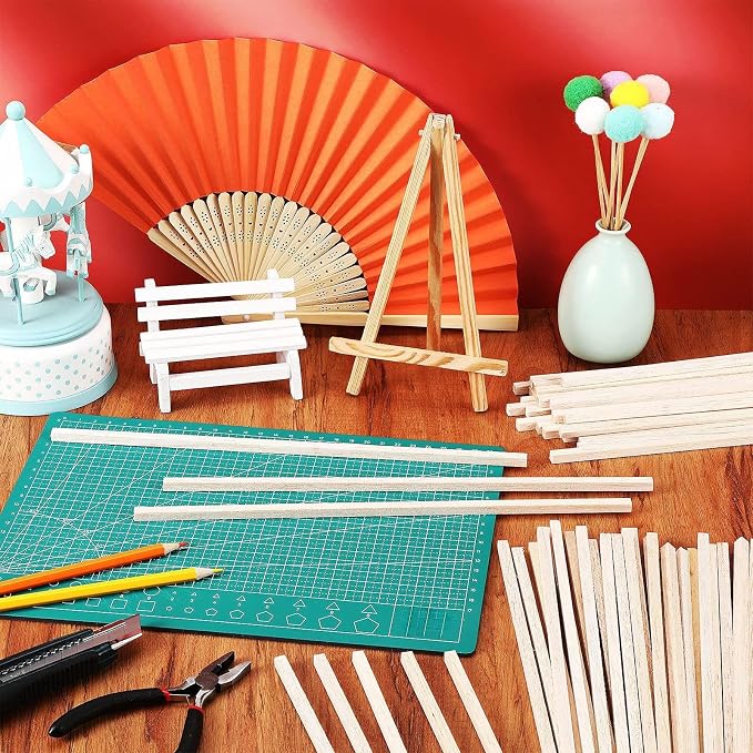 Timtin 225 Pieces 1/4" x 12" Balsa Wood Sticks Square Wooden Dowels Wood Square