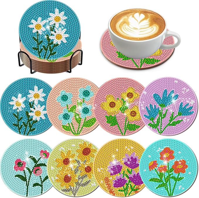 EWJRNSF 8 PCS Fall Diamond Art Coasters DIY Kit