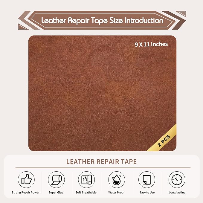 KING MOUNTAIN Leather Repair Patch, 2 Packs 9 x 11 Inches self Adhesive Leather
