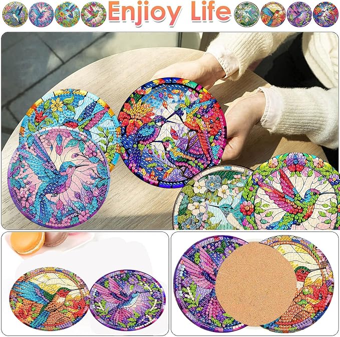 ijbnhd 8 Pcs Hummingbird Diamond Painting Coasters Kits