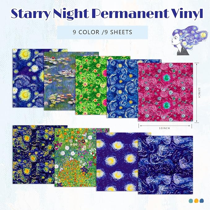 Tintnut Starry Sky Permanent Vinyl 9 Pcs 12x10in Permanent Adhesive Vinyl | Van