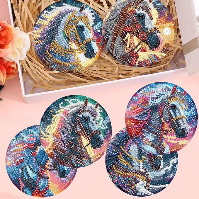 8 Pack Horse Diamond Art Coasters Kit for