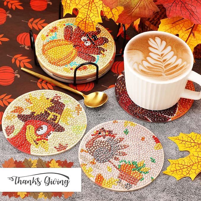 UPINS 8Pcs Fall Diamond Art Coasters