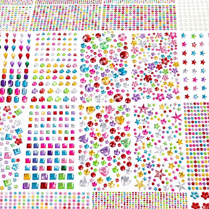 6124Pcs Gem Stickers-Self-Adhesive Face Jewelry Stickers, Acrylic Gems DIY