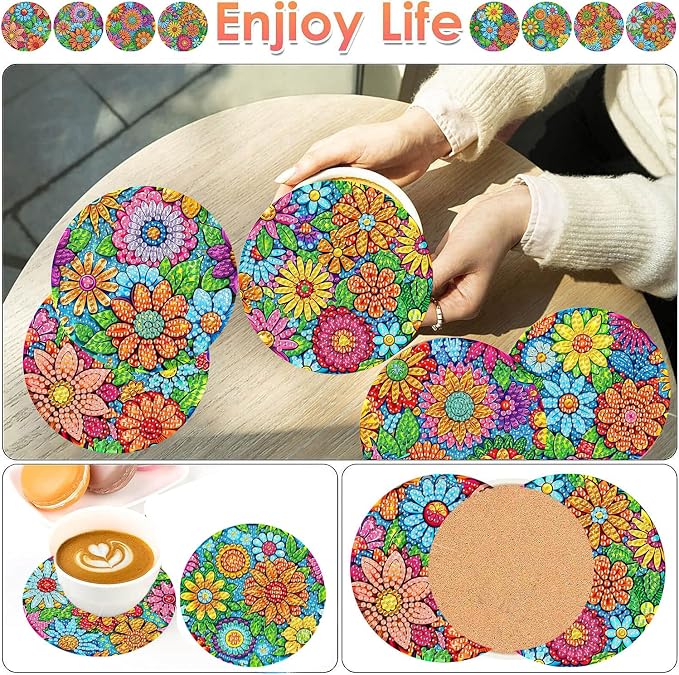 ijbnhd 8 Pcs Flowers Diamond Art Coasters