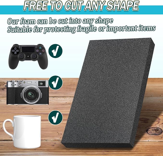 Black Packing Foam Sheets- 8PCS Cuttable Polyurethane Foam Pads Polyurethane