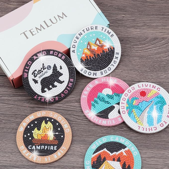 Temlum 6 Pcs Diamond Painting Coasters
