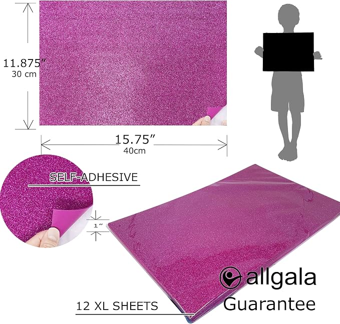 Allgala X-Large Self-Adhesive Glitter EVA Foam Sheets 12 Pack 12x16 inch
