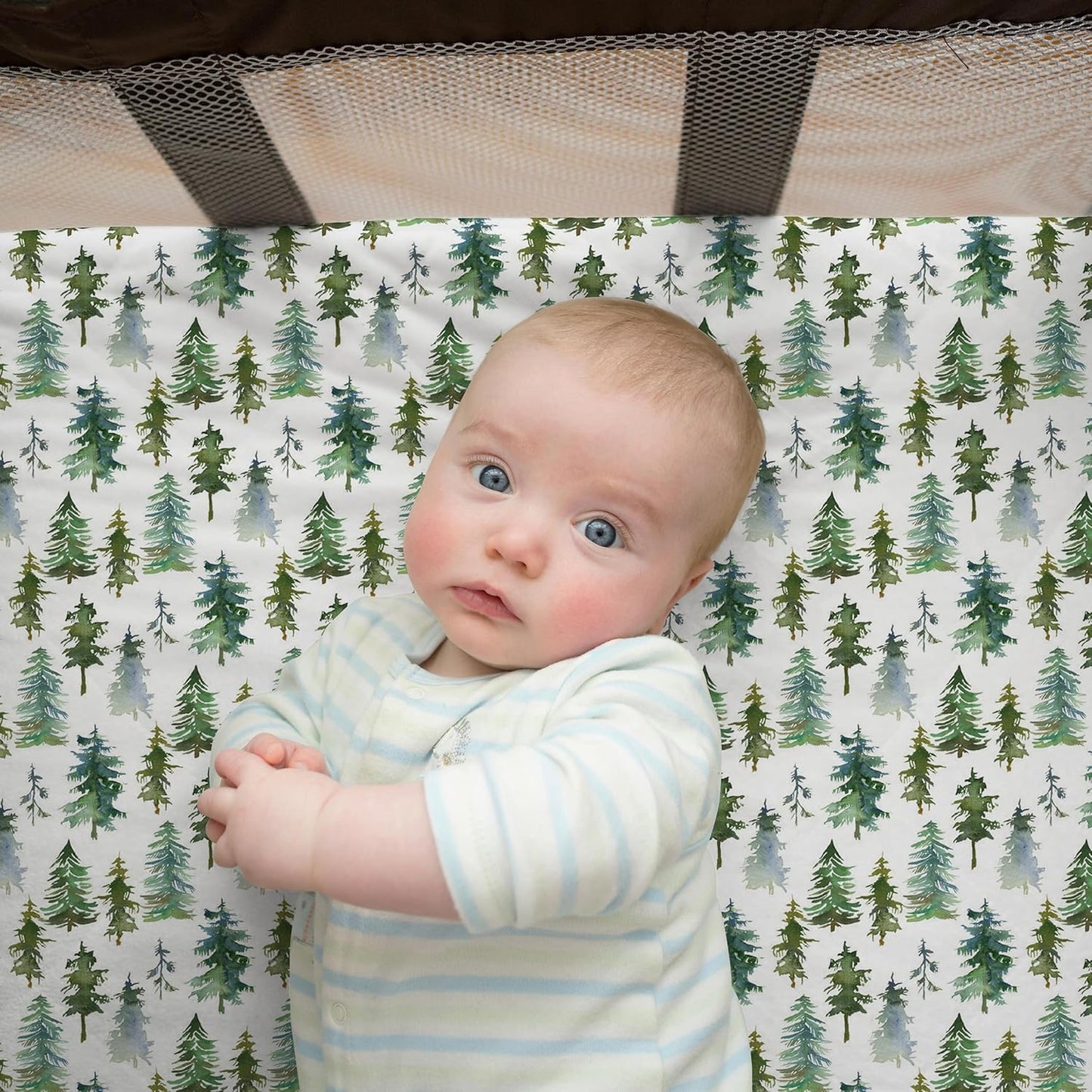 Pack and Play Sheets Fitted, Mini Crib Sheets for Graco Pack N Play Playard (38x26), Ultra Soft Organic Cotton Blend, Safe & Snug Playpen Mattress Sheet for Baby Boys & Girls – Starry Woodland, 2-Pack