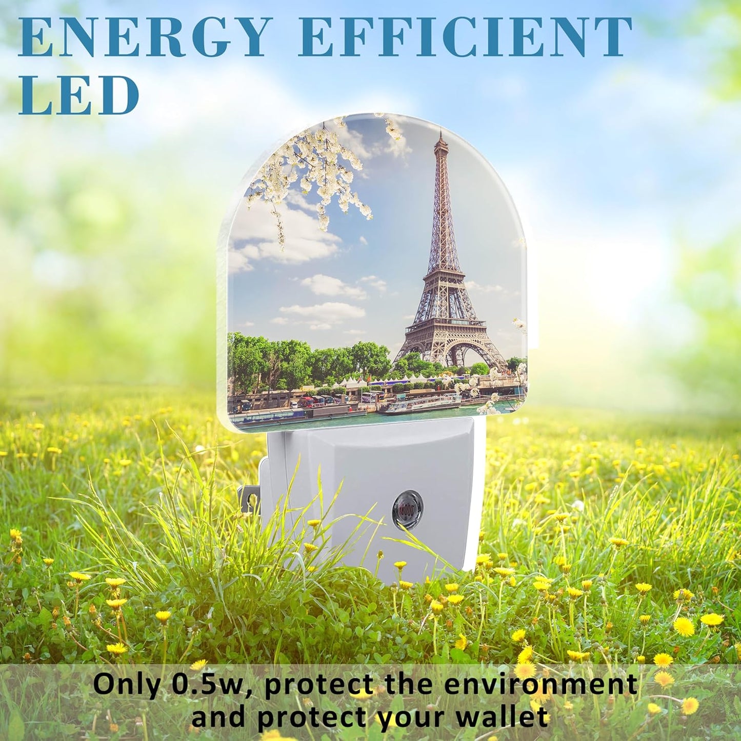 Plug in Night Lights Eiffel Tour Over Seine River Nightlight Plug Into Wall Dusk to Dawn Sensor LED Night Light for Kid Girls Boys Room Decor, Hallway, Kitchen, Bathroom, Nursery, Stairs