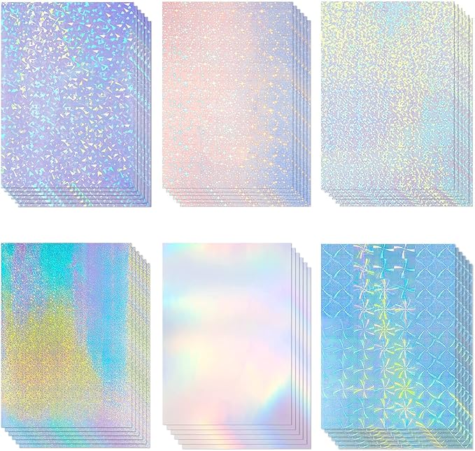 60 Sheets Holographic Laminate Sheets Clear Glitter A4 Size Vinyl Sticker Paper