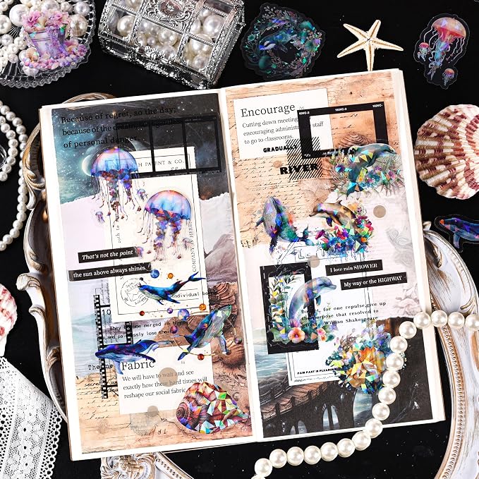 120Pcs Holographic Sea Animal Stickers
