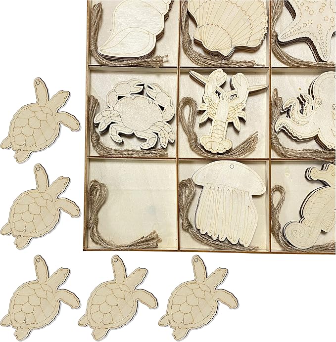 45 Pack Unfinished Wooden Ocean Sea Animals Cutouts