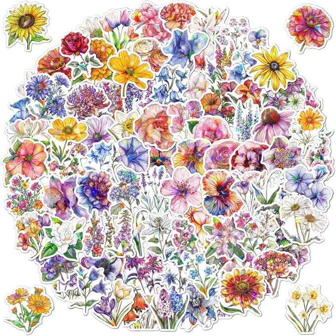 100 PCS Glitter Natural Flower Stickers