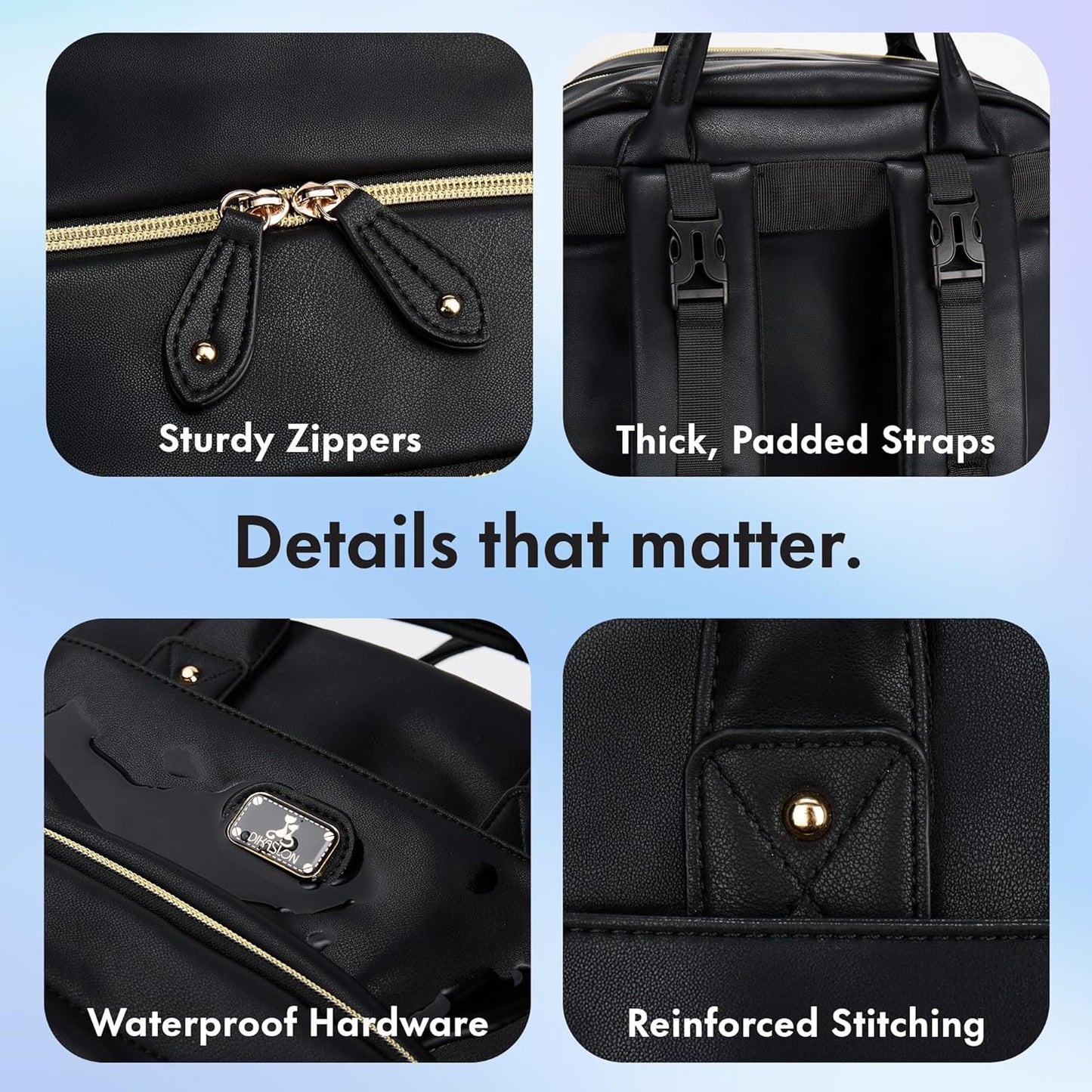Dikaslon Leather Diaper Bag Backpack with Portable Changing Pad, Pacifier Case and Stroller Straps, Large Unisex Baby Bags for Boys Girls, Multipurpose Travel Back Pack for Moms Dads, Black