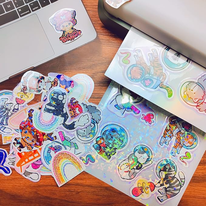 32 Sheets Holographic Sticker Paper Clear Vinyl Self Adhesive Waterproof
