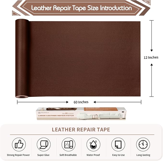 KING MOUNTAIN Leather Repair Patch, 12 x 60 Inches Self-Adhesive Repair Tape