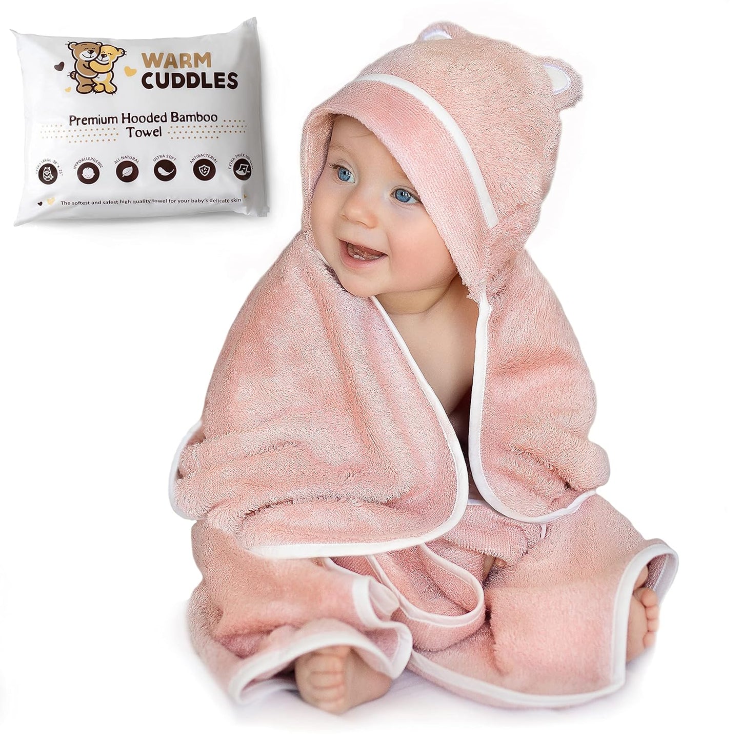 Premium Baby Bath Towel - Rayon Made from Bamboo Hooded Baby Towels - Newborn Baby Towel with Hood - Large Hooded Towel for Newborn Infant Boy Girl (Pink)