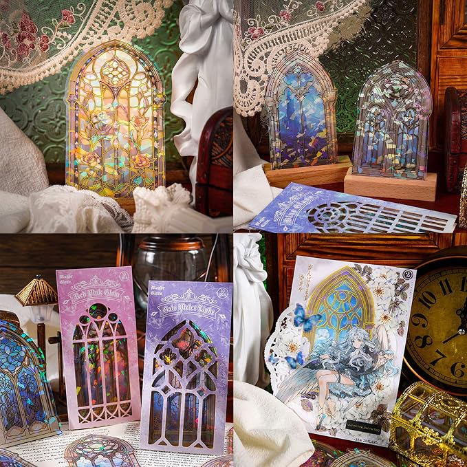 Holographic Transparent Glitter Stickers, 40 Pieces Window Frame Scrapbook Junk