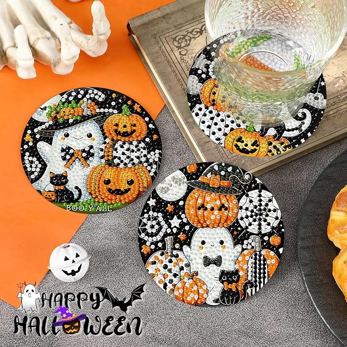 Axquilon 8 Pcs Halloween Diamond Art Coasters Kit