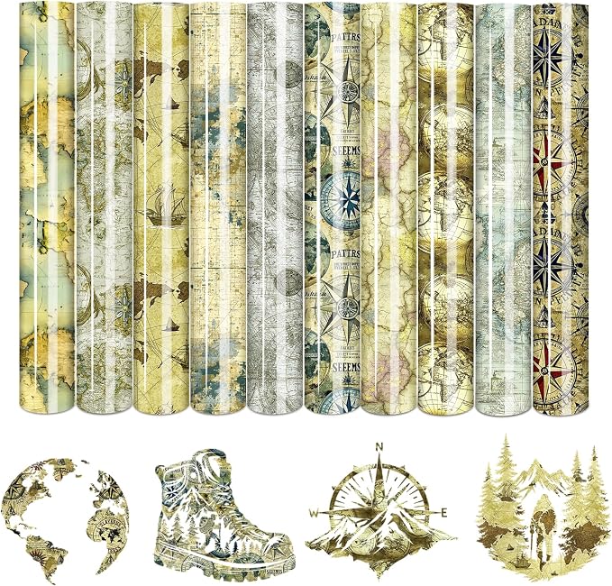 Tintnut Vintage Map Camo Heat Transfer Vinyl, easy cut & weed, stretch washable
