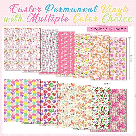 Tintnut Easter Egg Permanent Vinyl 12 Pcs 12"x10" Pink Bunny Adhesive Vinyl |