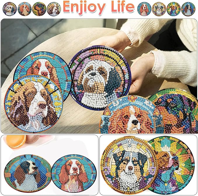 ijbnhd 8 PCS Dog Diamond Art Coasters Kit Diamond Painting Coasters | Dog
