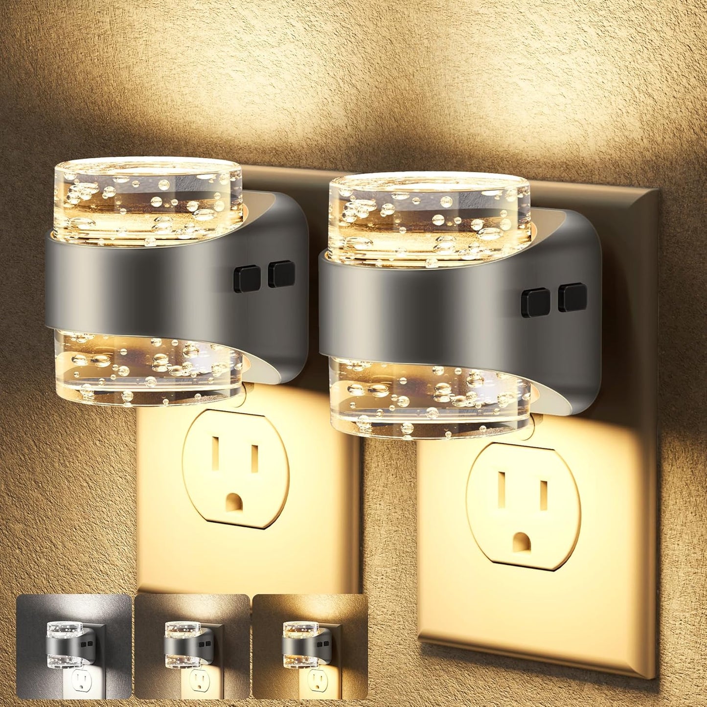 Briignite Night Light Plug into Wall 2 Pack, Dimmable Night Light with Bubble Design 3000K/4000K/5000K & 3 Brightness Levels for Baby Nursery Hallway Bathroom Kids Room, 3CCT