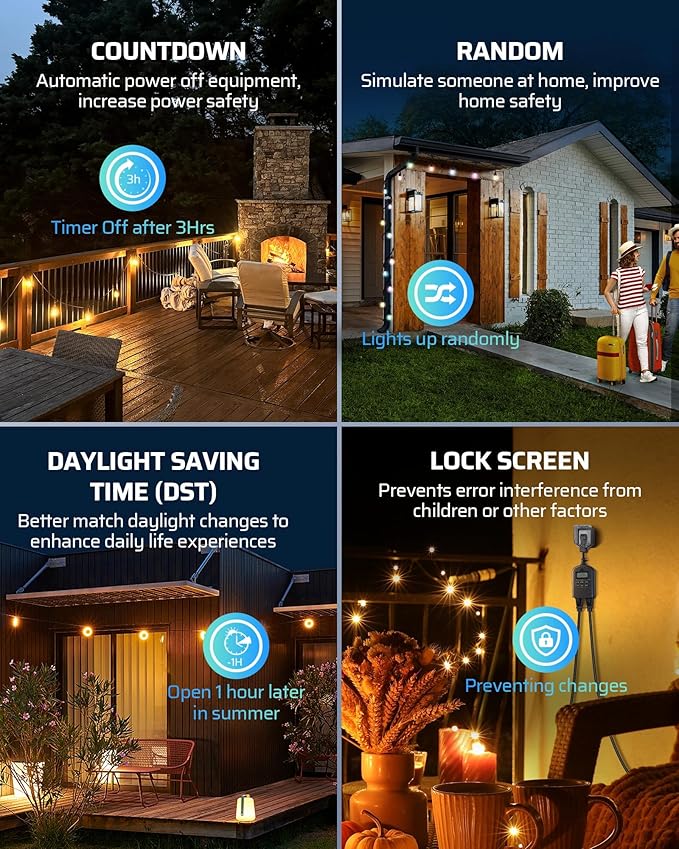 DEWENWILS Outdoor Timer Outlet Waterproof, Outdoor Digital Timer for Lights, Programmable with 2 Grounded Outlets, for Home and Garden, Halloween, 15A, 1/2HP, Heavy Duty, ETL Listed