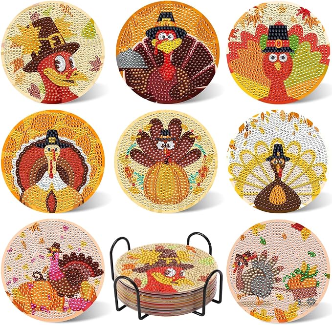 UPINS 8Pcs Fall Diamond Art Coasters