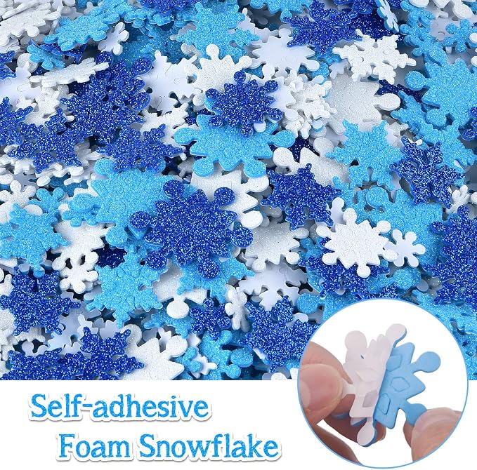 Coopay 600Pcs Glitter Snowflake Foam Stickers Self-Adhesive Snowflake Stickers