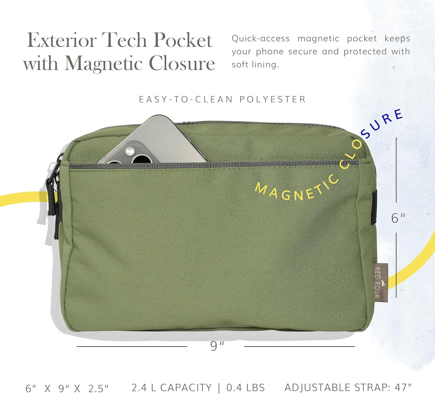 Red Rovr Everyday Joey Belt Bag | Organization & Zipper pockets |Adjustable Strap for All Ages (Moss)