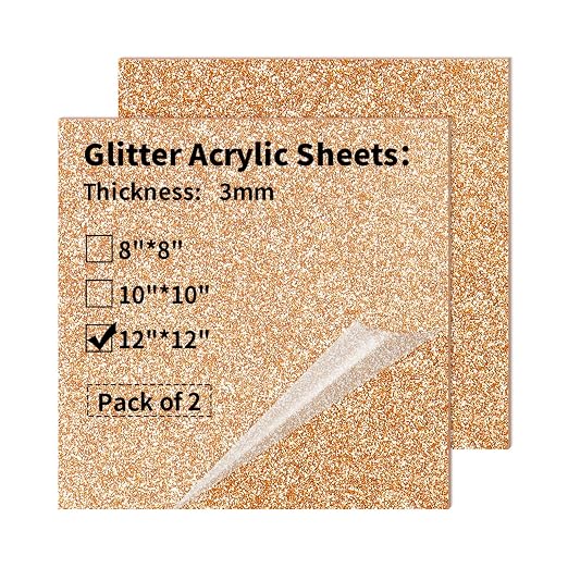 Glitter Acrylic Sheets 12 x 12 inch 1/8" Thick