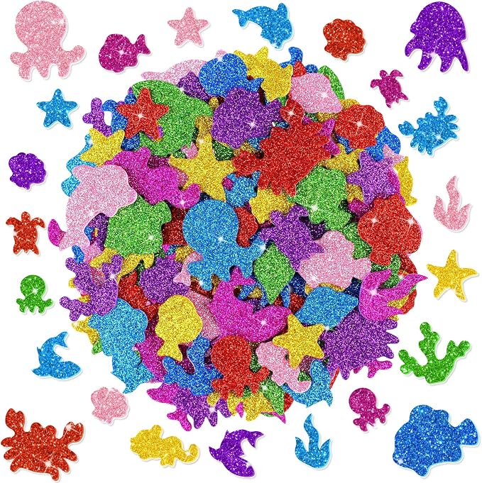 744PCS Glitter Foam Stickers, Colorful Sea Animal Stickers, Self-Adhesive Foam