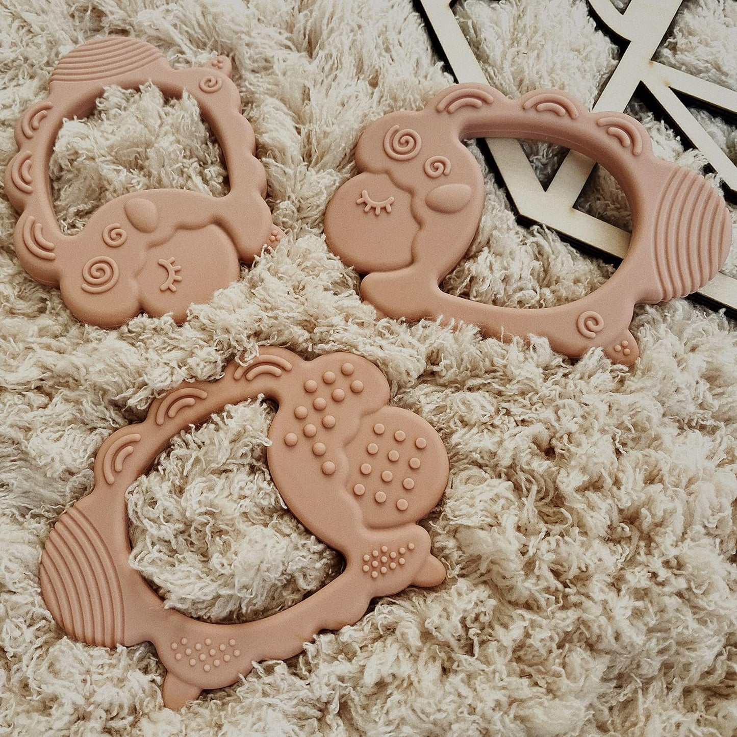 Moonkie Teething Toy, Safe & Easy to Hold BPA Free Silicone Baby Soothing Teethers, Prevent Finger Sucking Teether Toys Best for Babies 0-6 6-12 Months (Sheep Muted)