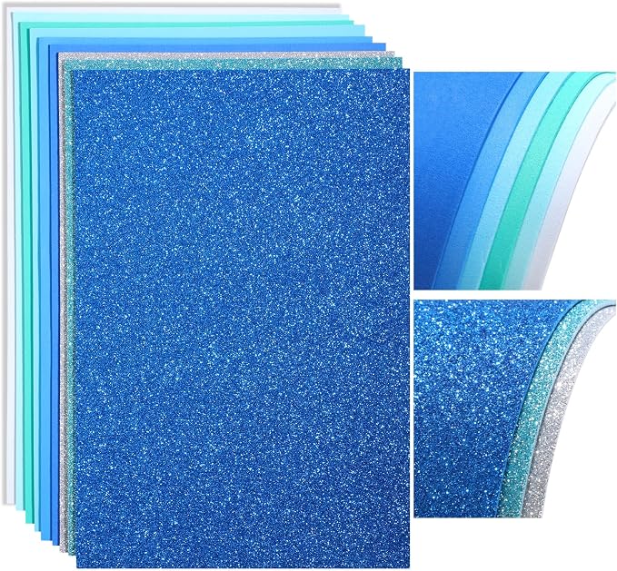 Feifeiya 48 Pcs Blue Foam Sheets 8 x 12 Inch, 36 Regular EVA Foam Sheets 12
